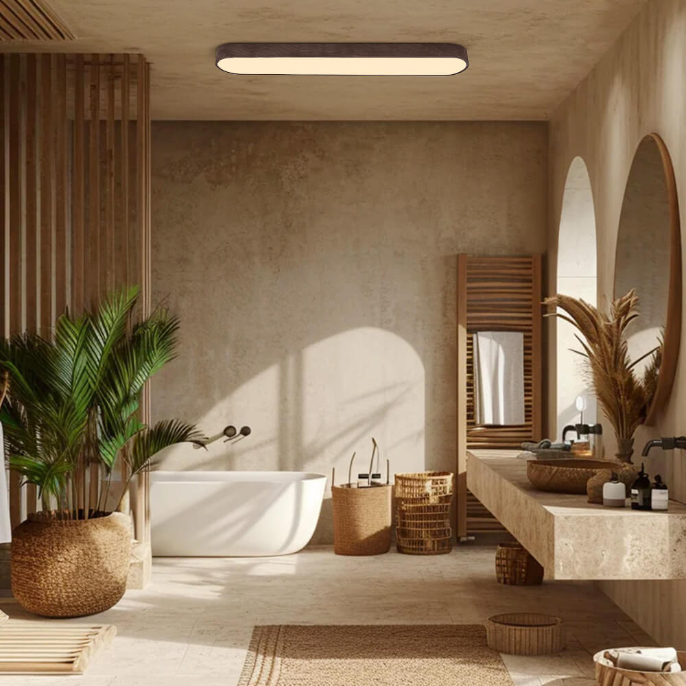 Lampada da soffitto ovale con finitura effetto venatura del legno, struttura in metallo, 65-90 cm, luce calda o fredda | Temsk
