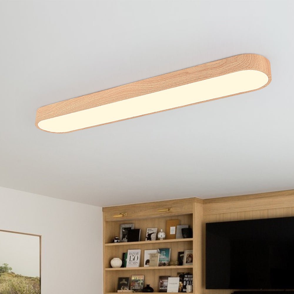 Lampada da soffitto ovale con finitura effetto venatura del legno, struttura in metallo, 65-90 cm, luce calda o fredda | Temsk