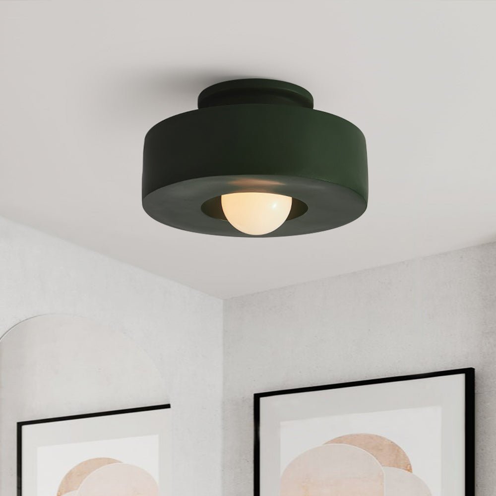 Nordic Wabi-Sabi Cylinder Ceiling Lamp Resin Dimmable 30cm Black Green Red Living Room | Temsk