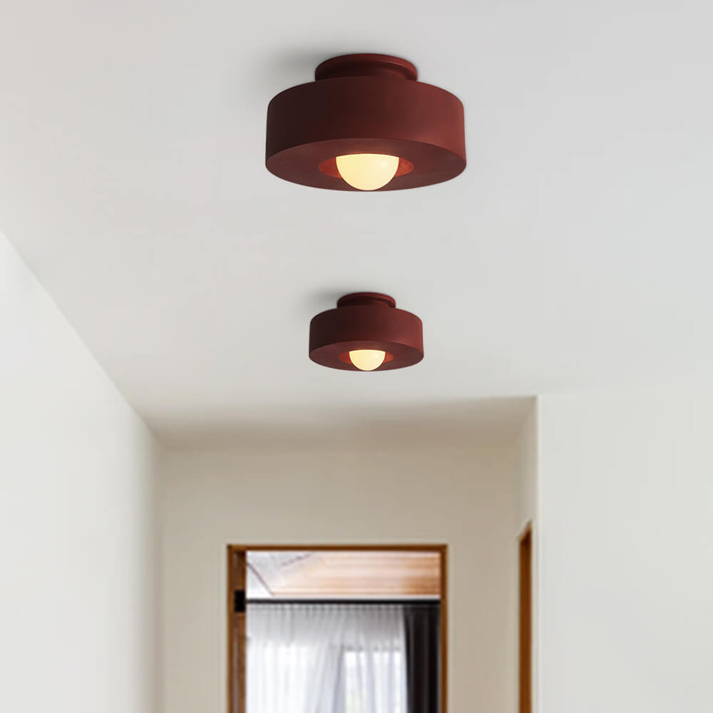 Nordic Wabi-Sabi Cylinder Ceiling Lamp Resin Dimmable 30cm Black Green Red Living Room | Temsk