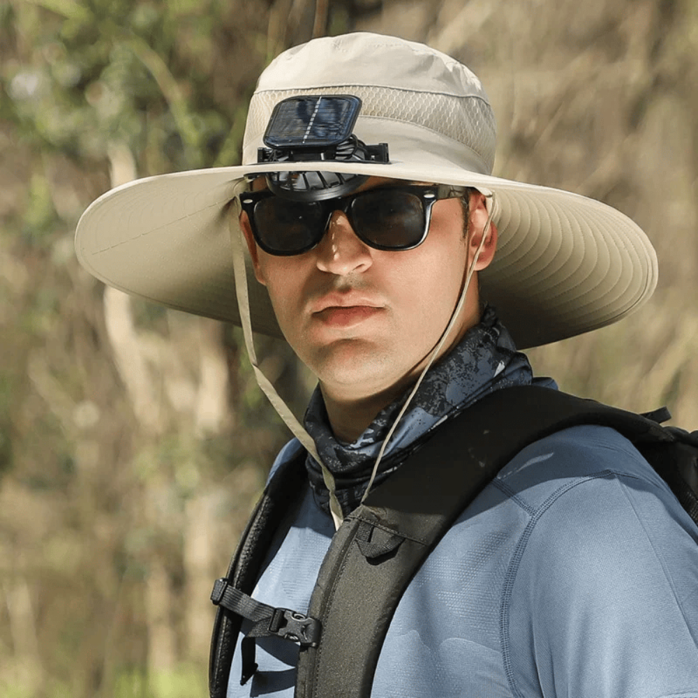 Solar-USB-Hut mit eingebautem Ventilator und breiter Krempe zum Angeln | Temsk