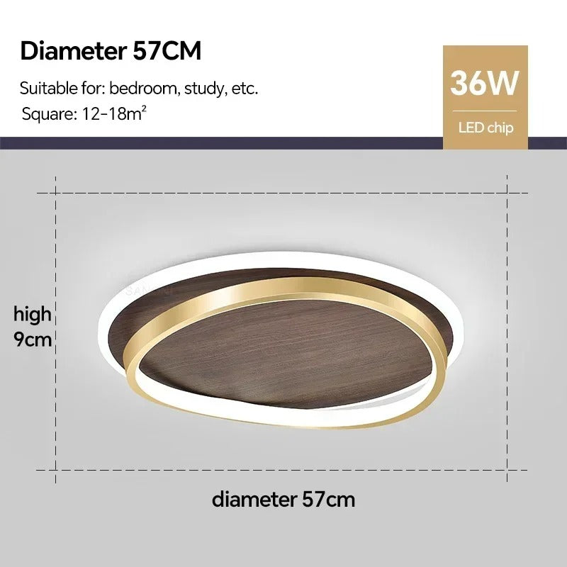 LED-Deckenleuchte mit Walnuss- und Goldrunddesign | Temsk