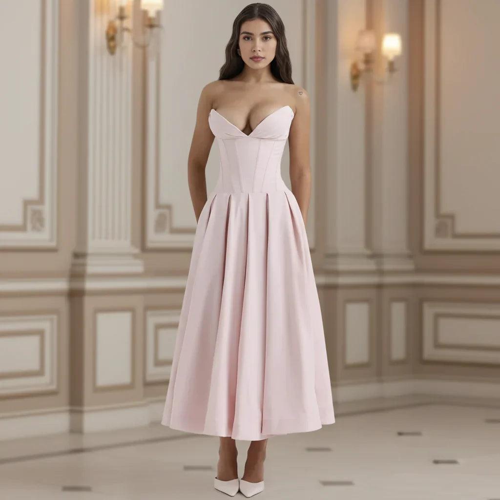 Casual Flowy Midi Dress With Plunging Neck For Summer | Temsk
