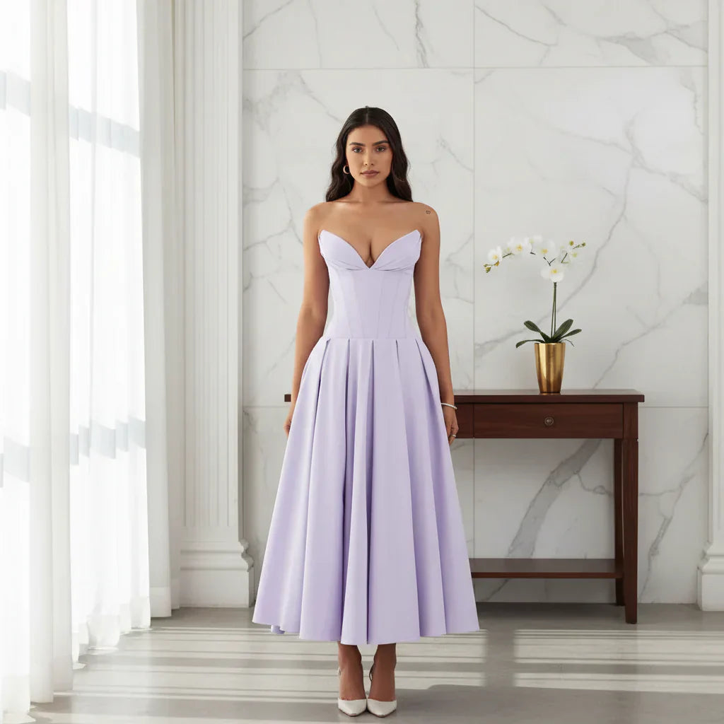 Casual Flowy Midi Dress With Plunging Neck For Summer | Temsk