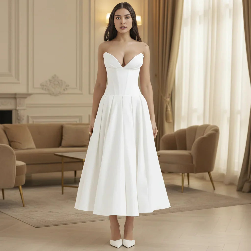 Casual Flowy Midi Dress With Plunging Neck For Summer | Temsk