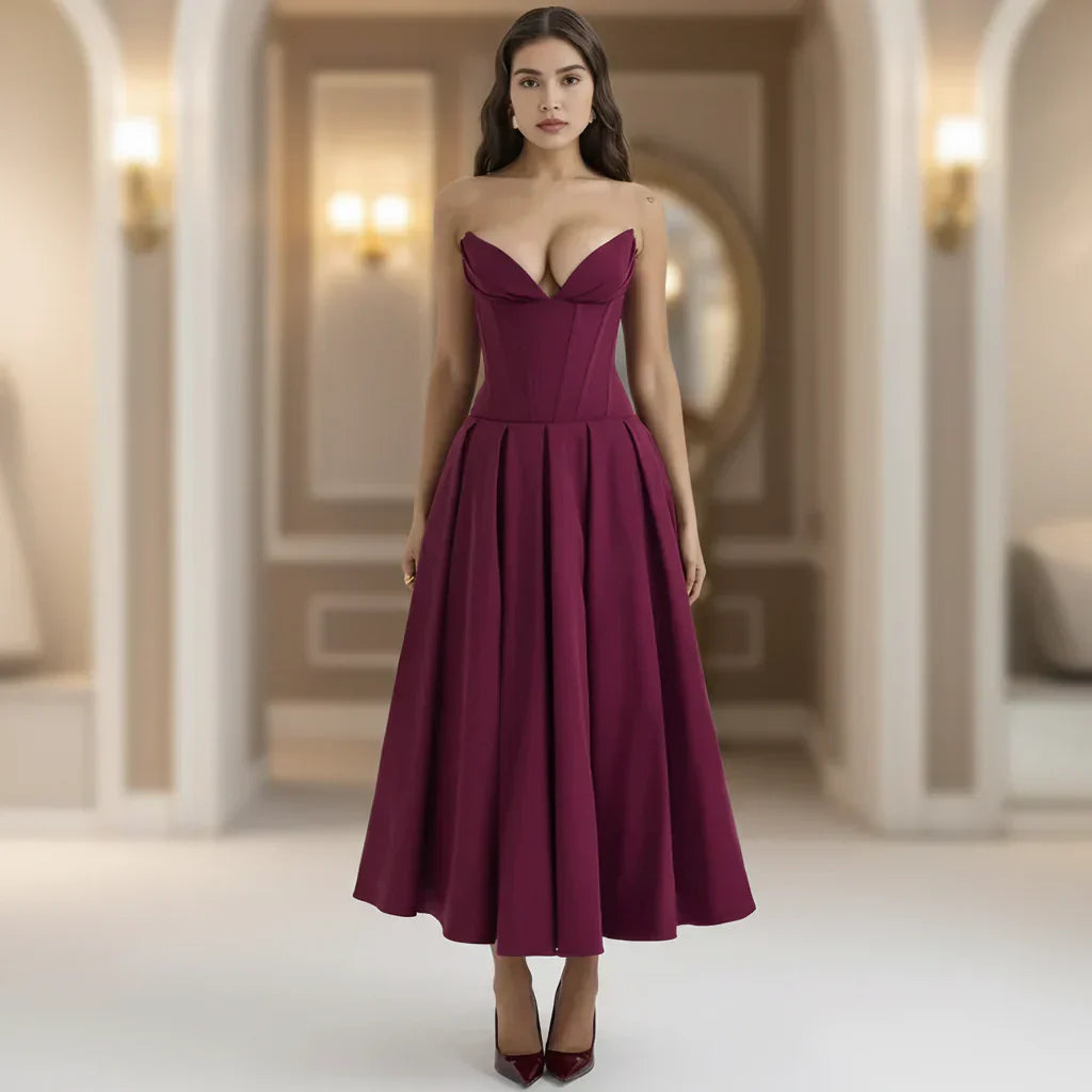 Casual Flowy Midi Dress With Plunging Neck For Summer | Temsk