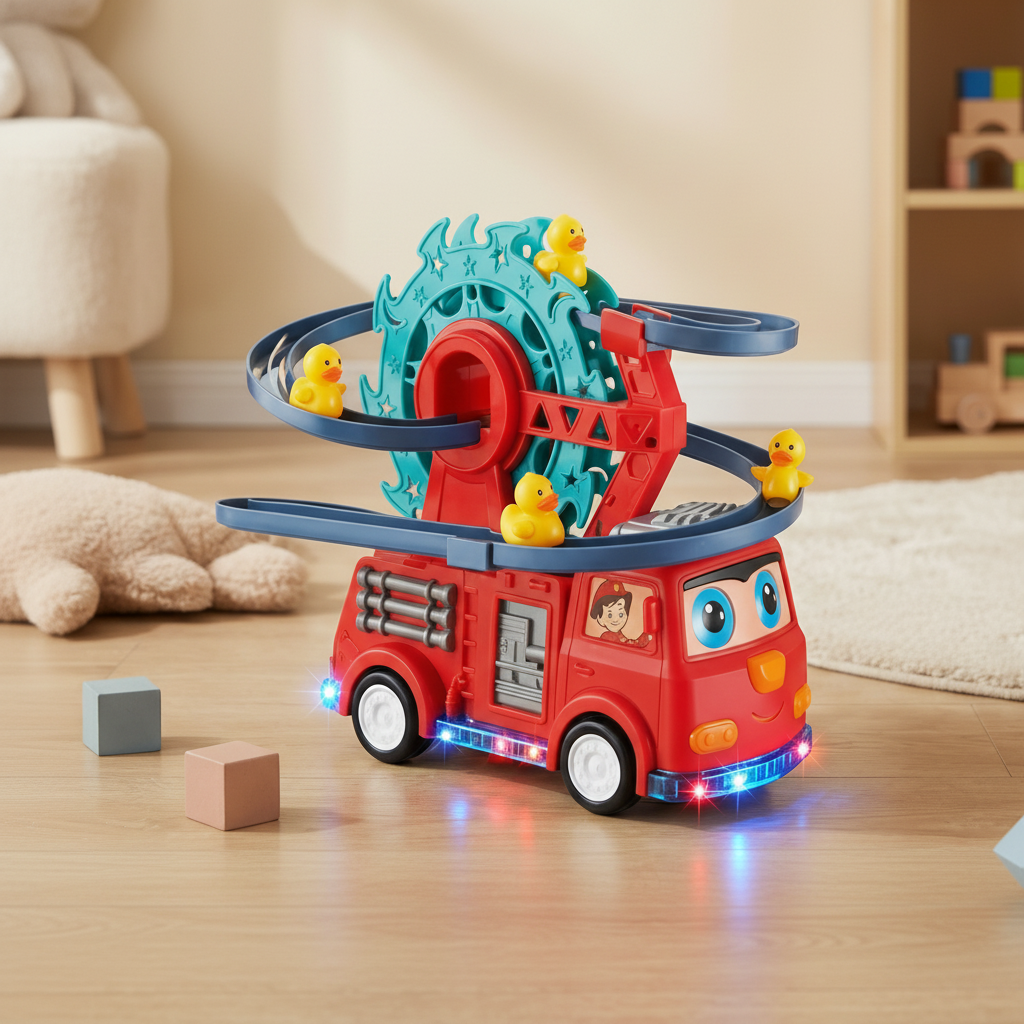Toy Fire Truck With Duck Slide And Track Lights And Sounds | Temsk