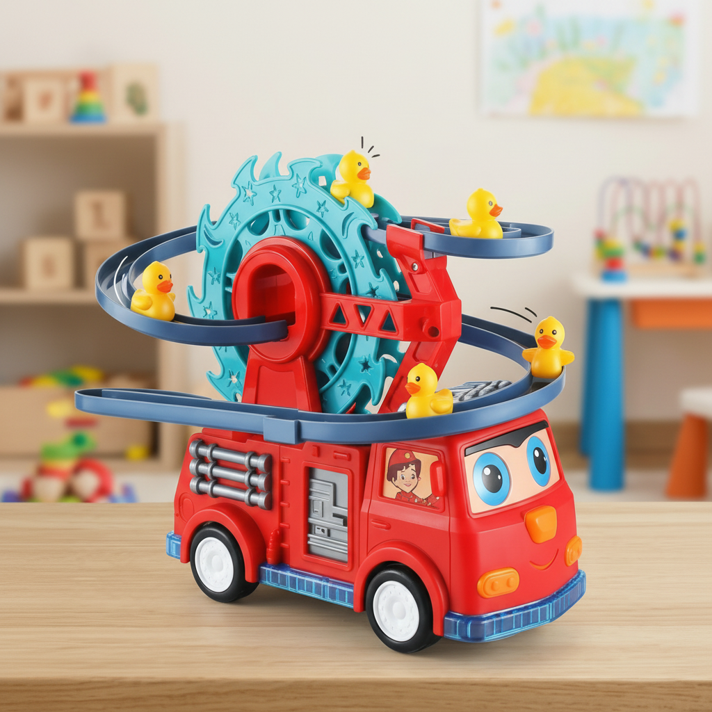 Toy Fire Truck With Duck Slide And Track Lights And Sounds | Temsk