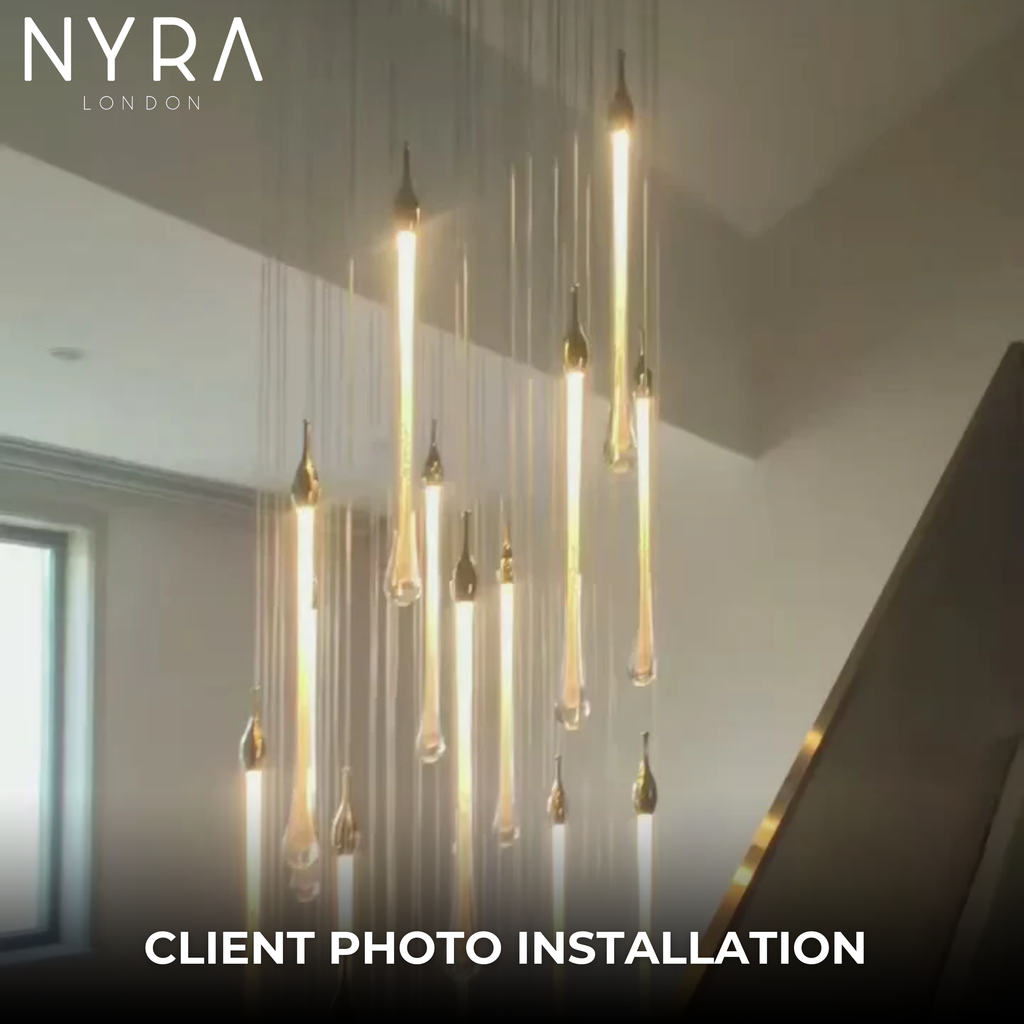 Auric Golden Droplet Pendant Lights with Crystal Finish | Temsk