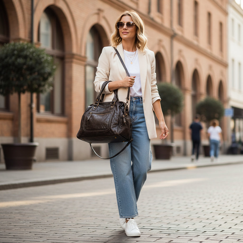 Damen-Große Handtasche mit verstellbarem Riemen im Retro-Look | Temsk