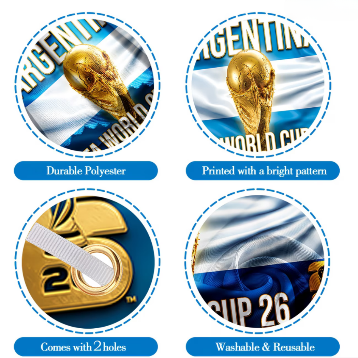 Argentinien WM-Flaggenbanner für Outdoor-Fußballfans | Temsk