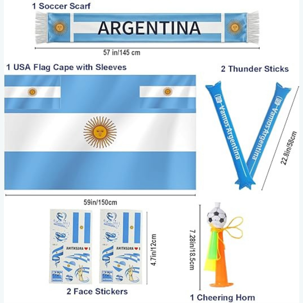 Argentinien Flaggen-Schal und Thunder Sticks für Weltmeisterschaft Fans | Temsk