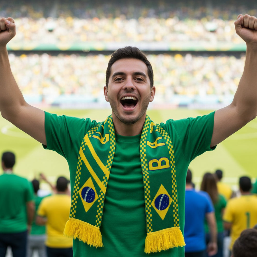 Brasilien Weltmeisterschaft Flaggen-Schal mit Fransen für Fußballfans | Temsk