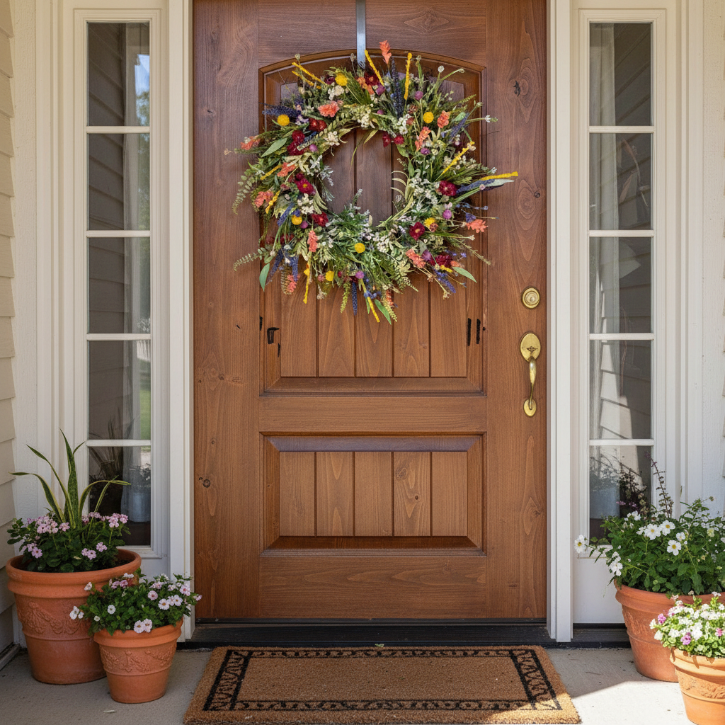 16 Inch Seasonal Front Entrance Wreath With Spring Florals | Temsk