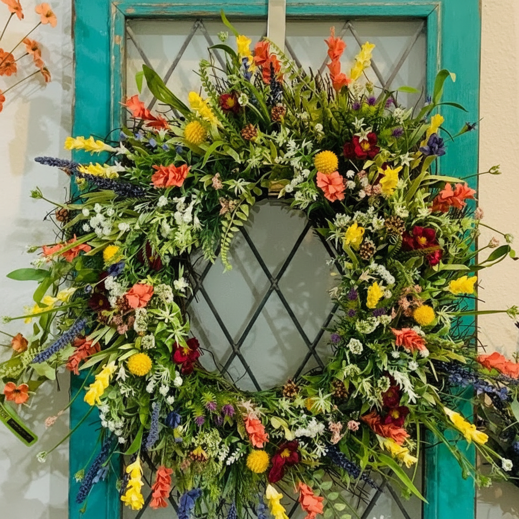 16 Inch Seasonal Front Entrance Wreath With Spring Florals | Temsk